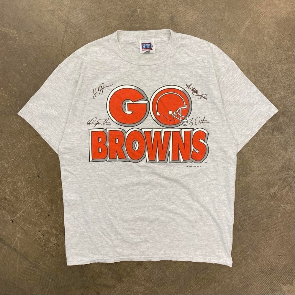 Vintage 90s Cleveland Browns NFL Sport Attack Signatures Football T-Shirt Large